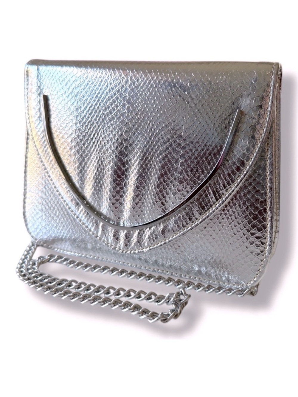Walborg Silver Metallic Snakeskin Clutch Bag Vintage 80s